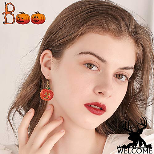 Halloween Pumpkin Earrings Hypoallergenic Crystal Dangle Earrings for Women Holiday Thanksgiving Halloween Pumpkin Drop Earrings4