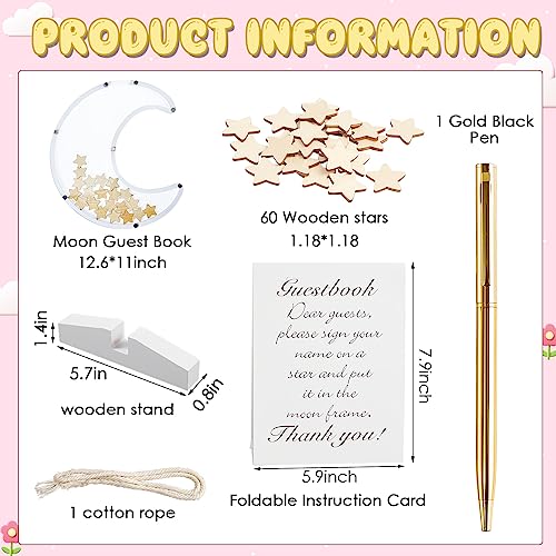 Image of Kosiz Baby Shower Guest Book Alternatives Baby Shower Decorations with Wooden Chips for 60 Guests Sign Picture Frame Pregnancy Keepsake for Soon to Be Moms(White Moon)