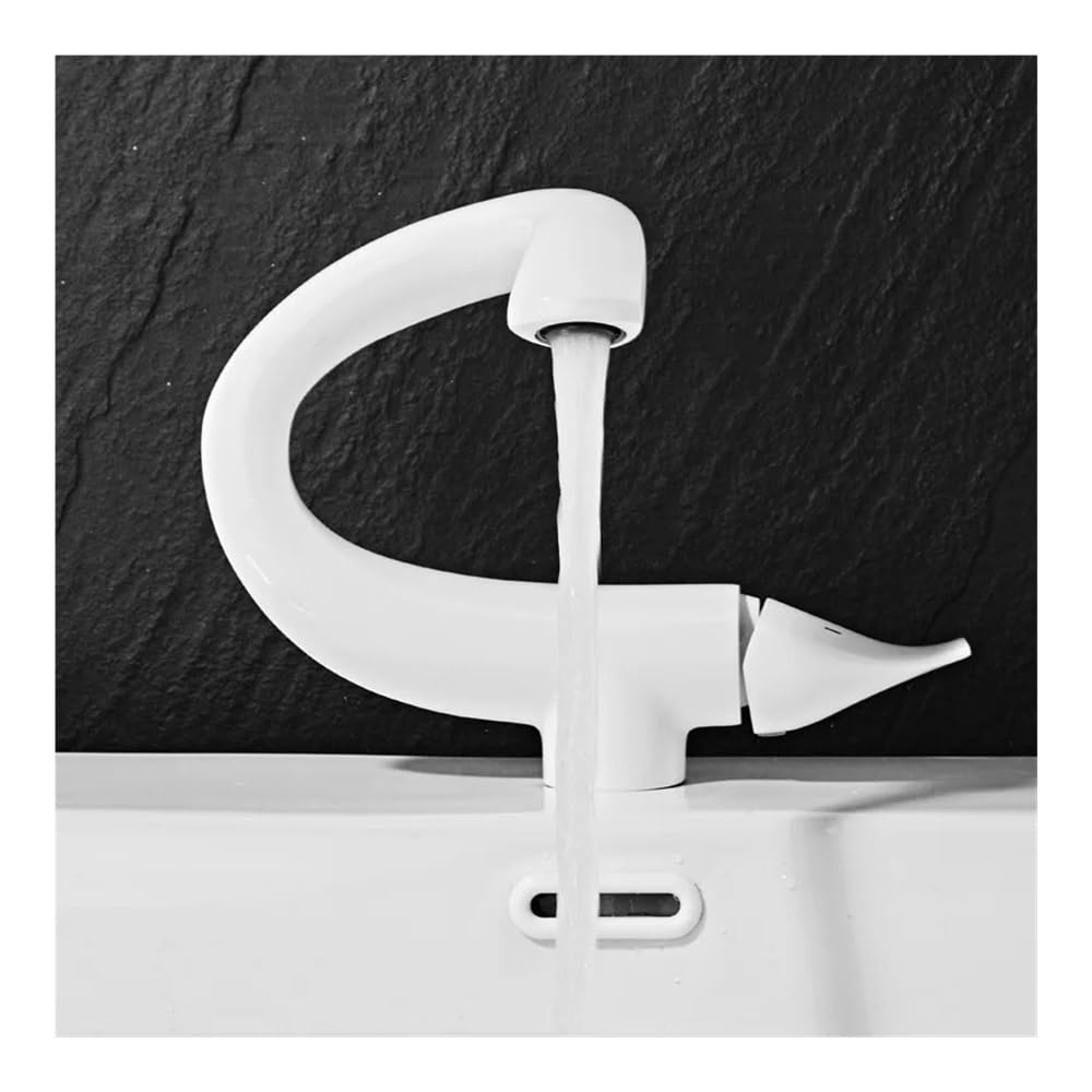 Brass Basin Faucet Hot and Cold Water Wash Basin Counter Basin Fixed Sitting Faucet FES-6066(White,Short)