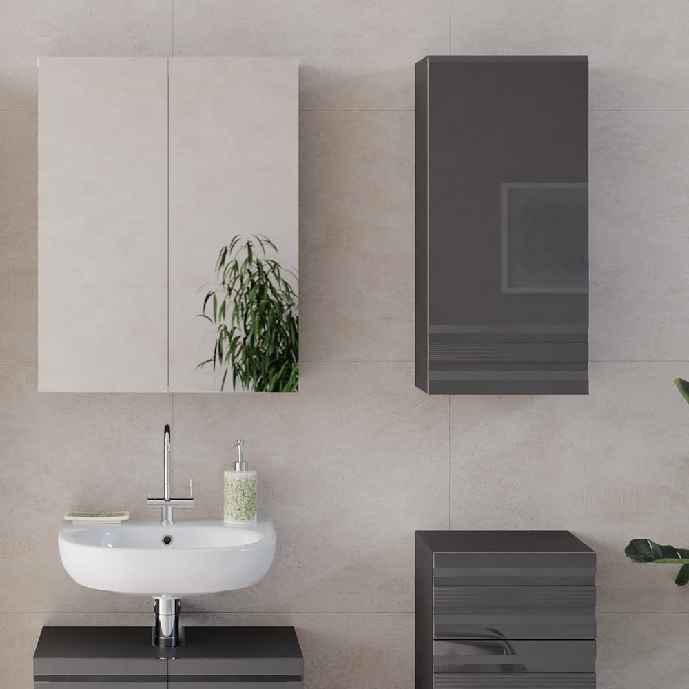 Vicco Armario de baño Fredd, Antracita Alto Brillo, 36.4 x 77 cm, de Pared con Dos estantes Interiores Ajustables