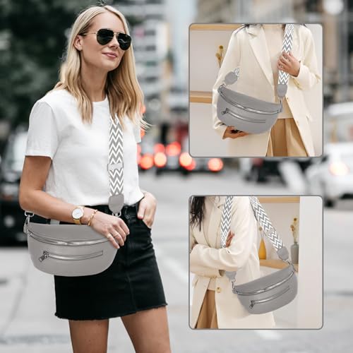 Bafiwu Umhängetasche Damen Klein, Crossbody Bag Damen Leder Grau, Crossbody Bag Damen Stylisch Gürteltasche Umhängetaschen Damen Tasche Mit Breiter Gurt (Grau)