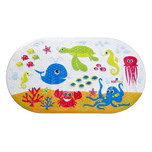 Salinka Alfombrilla de baño antideslizante para bebés con motivos del océano - Sin ftalatos ni plomo - Alfombrilla antideslizante para bañera o ducha - Duradero PVC resistente a hongos y mohos
