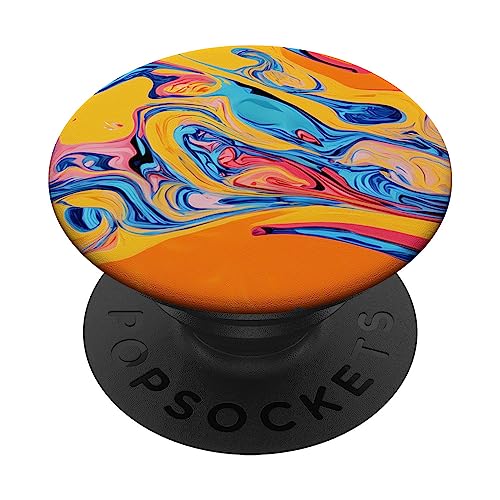Colorful Abstract Pattern with Blue Yellow and Orange #202 PopSockets Swappable PopGrip, Black