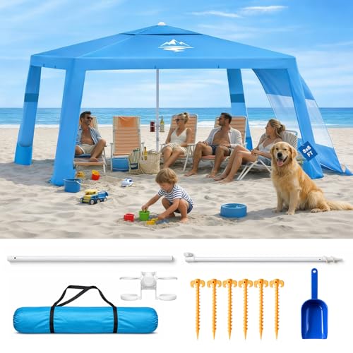 Purebox Beach Tent Shade Canopy - 8 * 8FT UPF50+ Beach Umbrella Sun Shelter 3Min Setup for 8 Person...