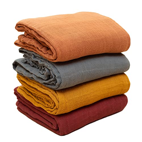 Image of Pack of 4 Baby Swaddle Blankets, Soft Cotton Muslin Swaddle Blanket for Baby Boy & Girl, 47x47inch Unisex Lightweight Baby Blankets for Newborn Receiving