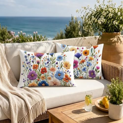 Housse coussin extérieur imperméable fleur 40x80 pour protéger vos oreillers de sofa