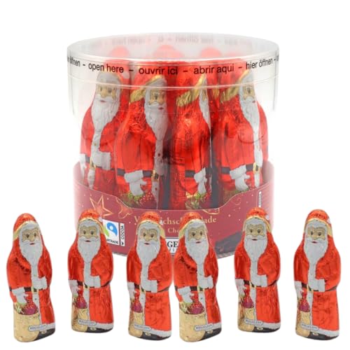 Riegelein Milk Chocolate Santa Pieces 25g x 11 Drum - Bulk Hollow Chocolate Santas for Adults & Kids Christmas Stocking Filler Secret Santa Gift Festive Chocolate Treats for Hampers & Parties