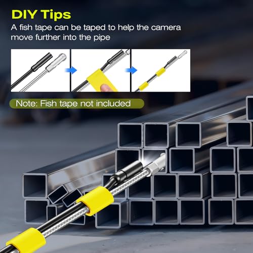 Image of Endoscope Borescope Camera with Light, 4.3 inch IPS 1920P HD Inspection Camera | AukonVee IP67 Waterproof 7.9mm Probe, 8 Adjustable LEDs, 50ft Semi-Rigid Snake Cable for Pipe, HVAC, Automotive & Sewer