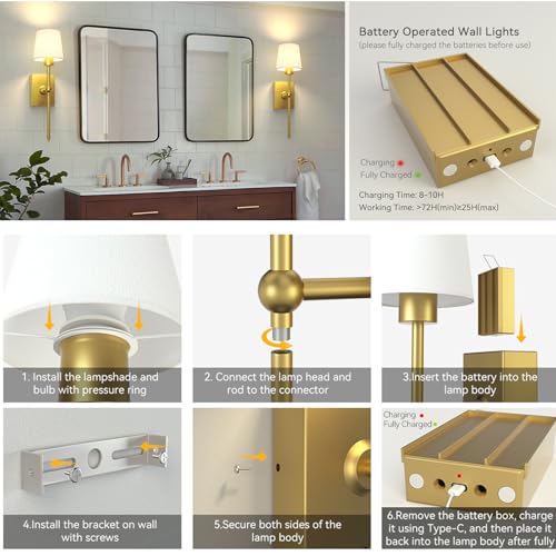 Aplique de pared regulable con mando y bateria recargable para iluminar sin cables 5
