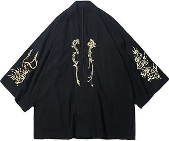 Kimono Cardigan, Japanese Style, Dragon Pattern, Yukata, Samurai Costume, Jacket Shirt, Yukata, Jacket, Mens, Black