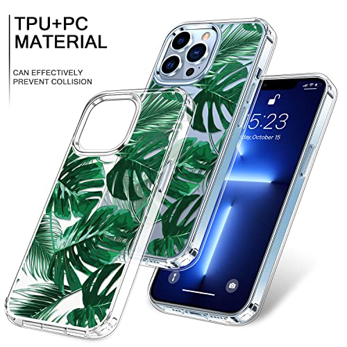 Bicol Iphone 13 Pro Max Case,Crystal Clear Cover With Fashionable Designs For Girls Women,Shockproof Slim Fit Protective Phone Case For Apple Iphone 13 Pro Max 6.7 Inch Green Palm Leaves #TOP4