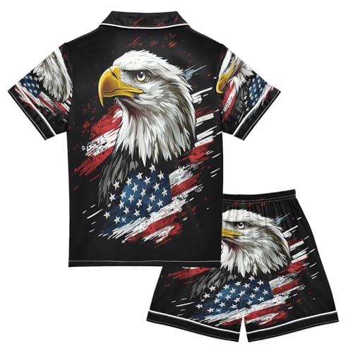 ALAZA Colored Bird American Flag Satin Pajamas Set Short Sleeve Button Down Sleepwear Summer Pjs 2 Piece2