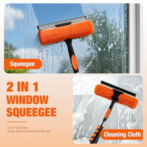 Image of LAANPOLE 36FT Window Squeegee with Extension Pole, 2-in-1 Squeegee for Window Cleaning, Professional Cleaning Kit for Home with 30FT Telescoping Pole for Outdoor Indoor Use