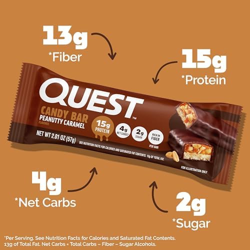 Quest Nutrition Protein Bar, Peanutty Caramel Flavor, 15g Protein, 2g Sugar, Low Sugar, Gluten Free, 12 Count - 2