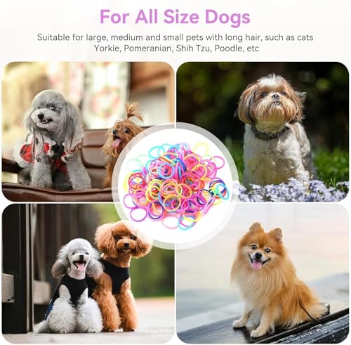 CUEMOON Hundehaar Gummibänder, 1000 Stück Mini Haargummis, Mini Elastisch Bunt Haustiergummibänder, Für kleine Hunderassen & Junger Hund Erwachsener Hund