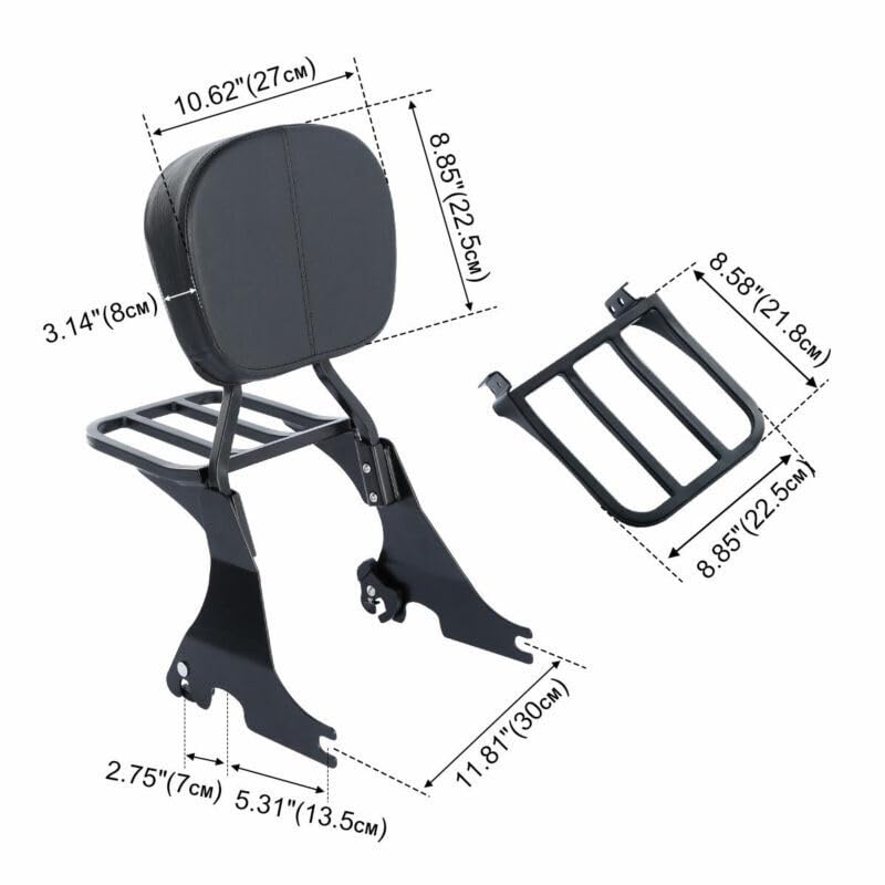 Sissy bar basse et kit bagages moto noir pour Harley Sportster 883 1200 2004-2023