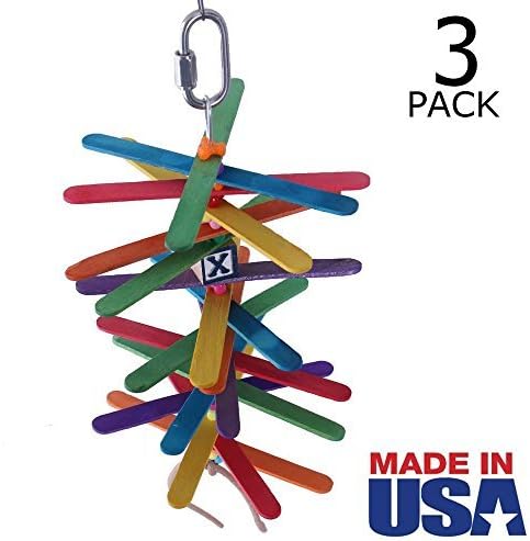 Beakaroos Popsicle Sticks Bird Toy for Small/Medium Birds - Made in USA - 3-Pack Parakeet Cockatiel Conure Parrotlet Lovebird Shredder -…