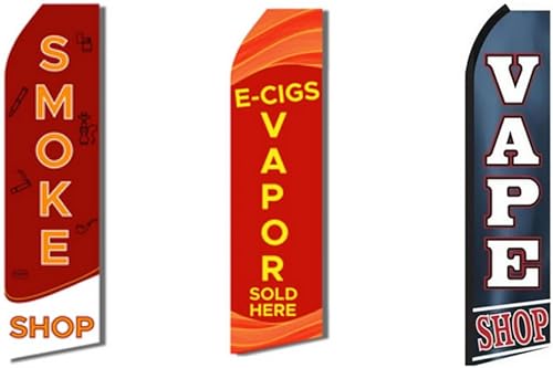 E-cig Vapor Se venden aquí, tienda de humo, Vape tienda King Swooper Feather Bandera sign- (3unidades)