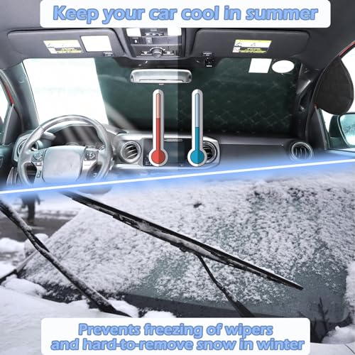 Image of Windshield Snow Cover Compatible with Toyota Tacoma 2015-2020-2021-2023, Best for Ice, Frost & Snow Removal - All Weather Winter & Summer Front Window Automotive Covers Sun & Snow-Shade Accessories