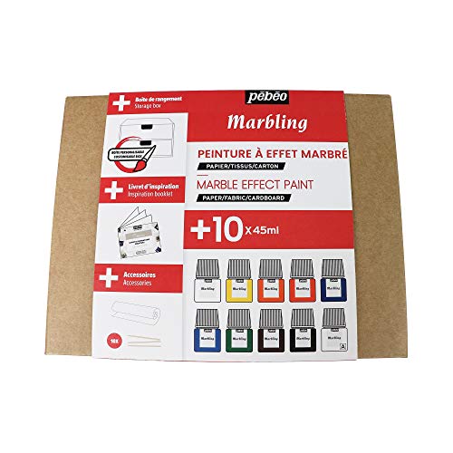 PéBéO - Cofanetto Collezione Marbling - Kit Pittura Effetto Marmorizzato - 10 Flaconi Contagocce Da 45 Ml Ispessitore Incluso + 10 Fogli Per Diffusione + 10 Bastoncini + Guida Creativa - 3