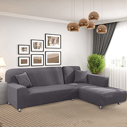 Bt.wa Couch Cover L Shape Sectional Sofa Cover 2-Piece Soft Stretch Reversible Sofa Slipcover 3 Seater + 3 Seater Furniture Protector Couch Slipcover With 2Pcs Pillowcases (Light Grey) #TOP5