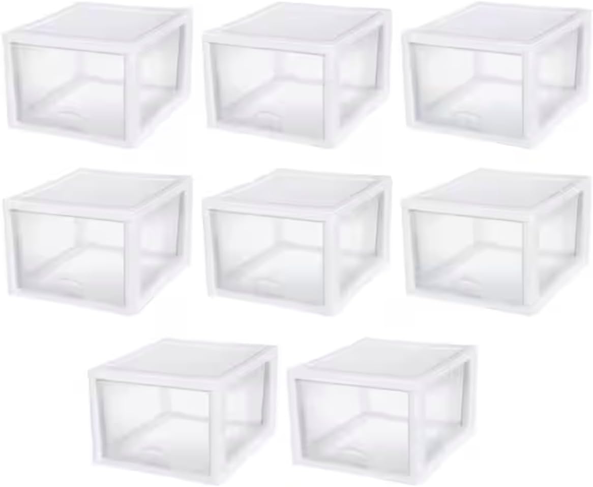 Stackable Transparent Plastic Storage Bin with One Drawer (8-Pack) EM21686