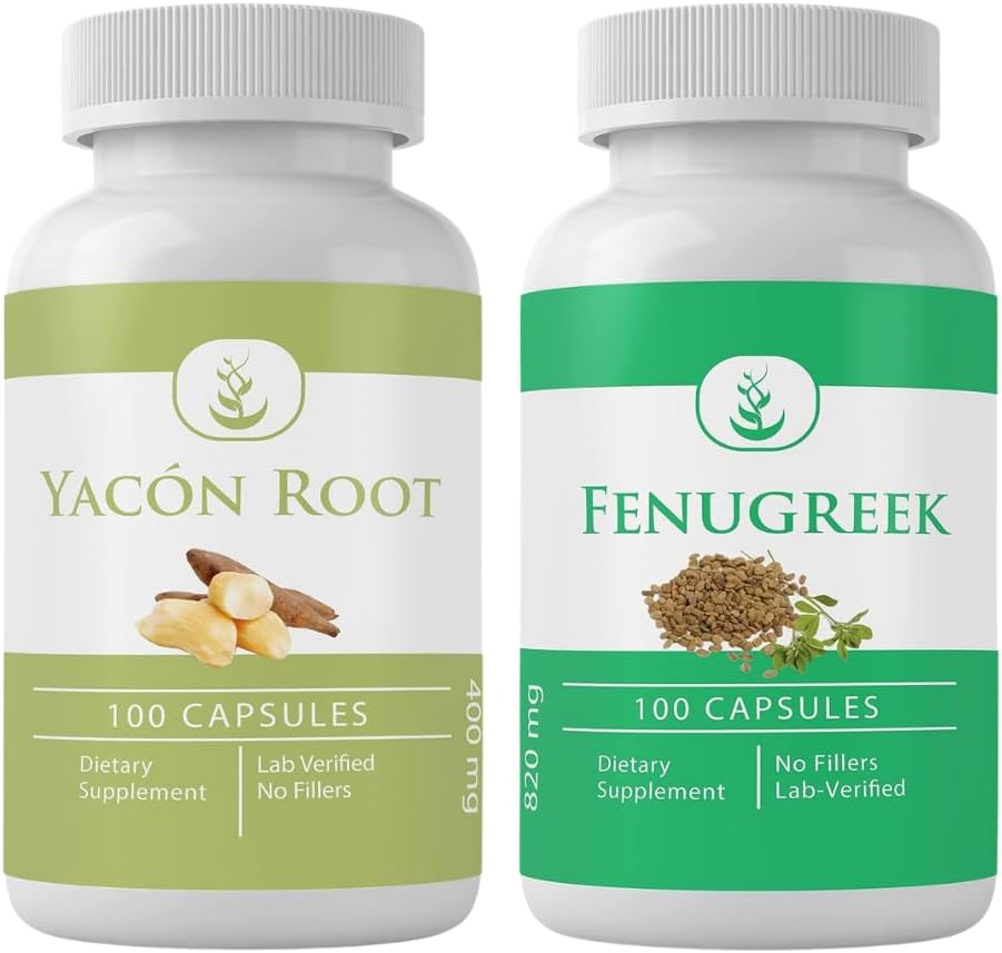 PURE ORIGINAL INGREDIENTS Yacon Root and Fenugreek Seed Bundle, 100 Capsules Each, Always Pure, Lab Verified