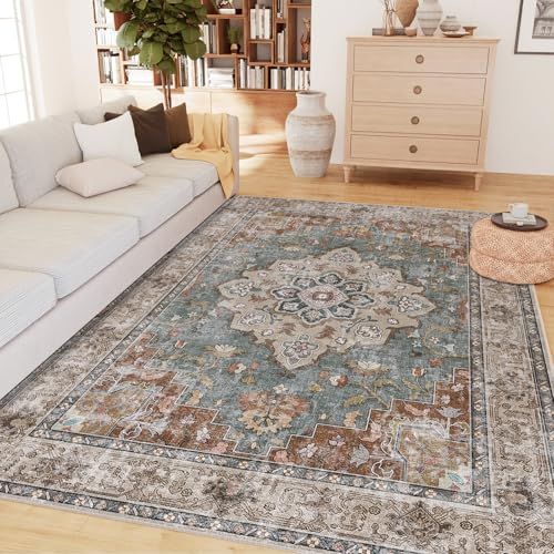 CAPALOCA 6x9 Washable Nursery Girls Low Pile Area Rug Browngreen