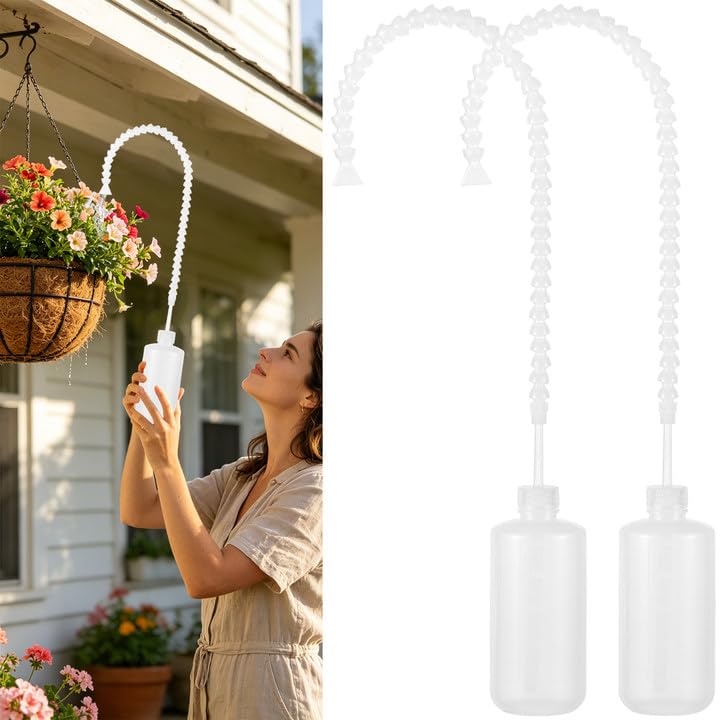 2 Pack Squeeze Bottle for Hanging Plants with Adjustable Angle 19.6 Long Nozzle Watering Container for Outdoor Indoor Hanging Baskets