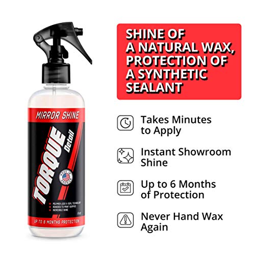 Torque Detail Mirror Shine - Super Gloss Wax & Sealant Hybrid Spray Superior Shine w/Professional Detailer Protection - Quickly Applies in Minutes, Each Coat Last Months (8oz)