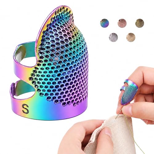 Image of Thimbles for Hand Sewing, Sewing Thimble Kit, Metal Finger Protectors, Thimble Ring for Hand Quilting and Embroidery(Colorful,2Pcs,Small)