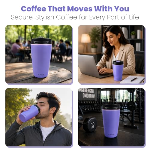 Image of Rioware Vacuum Insulated Coffee Mug Travel Tumbler for Men | Tea Thermos Flask Mugs | Temperature Control Traveling Spill Proof Sipper Bottle | Hot 8 Hrs & Cold 12 Hrs - 350ml - Purple