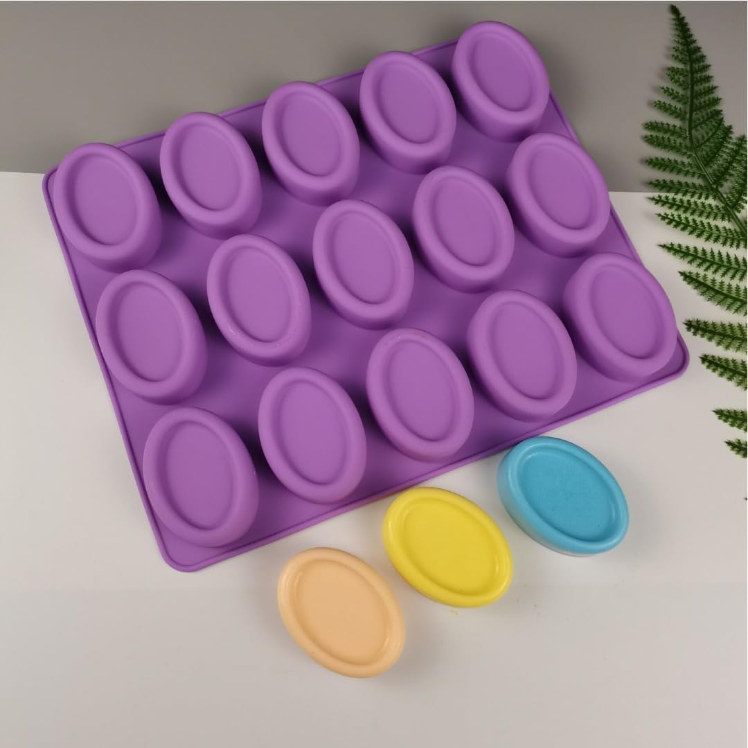 REDSKY 15 - Cavity Oval Shape Soap Mould | Muffin, Candle, Cake & Jelly Mould | DIY Mould for Making Pancakes, Muffin, Brownie and Much More | Easy to Clean | Non-Stick (Random Color) (Pack of 2)-image-12