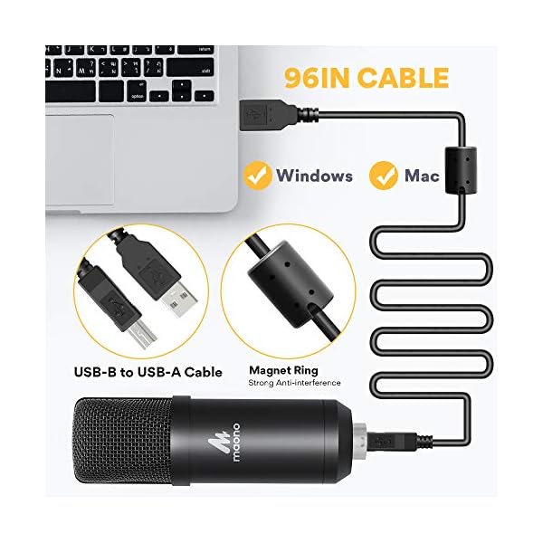 MAONO USB Mikrofon Set, AU-A04T PC Microphone, Professionelles Kondensator Mikrofon mit Stativ, 192 kHz/24 Bit, Niere… – Bild 7