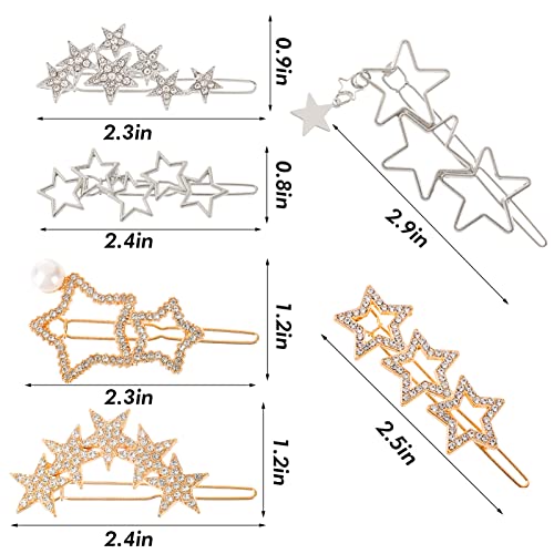 Star Hair Clips 6Pcs Star Hair Barrettes Star Hair Pins Non-Slip Metal Hair Clips Rhinestone Hair Clips Pearl Hair Clips Silver Golden Hollow Geometric Hairpins For Women Star Hair Accessories #TOP5