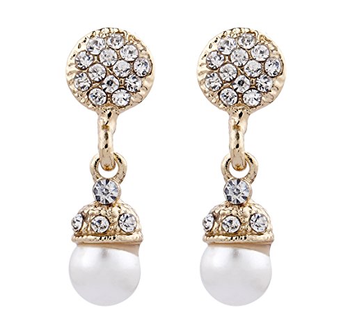 Boucles d'oreilles clips - plaqué or avec des cristaux clairs et une perle - Bell G par Bello London