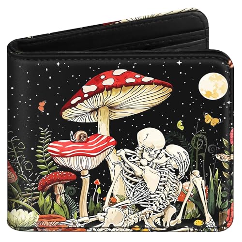 Bistup Girls Wallet Cute Leather Bifold Wallet Skull for Women Teen Girls Goth Horror Credit Card Cash Id Holder Rfid Blocking Mushroom Skeleton Bi Fold Small Wallets With Coin Pocket Slim Scary Cool