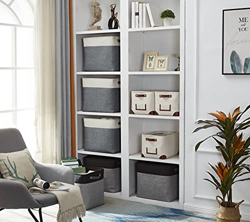 Image of DECOMOMO Foldable Storage Bin | Collapsible Sturdy Cationic Fabric Storage Basket Cube W /Handles for Organizing Shelf Nursery Home Closet (Slate Grey and White, Jumbo - 3 Pack)