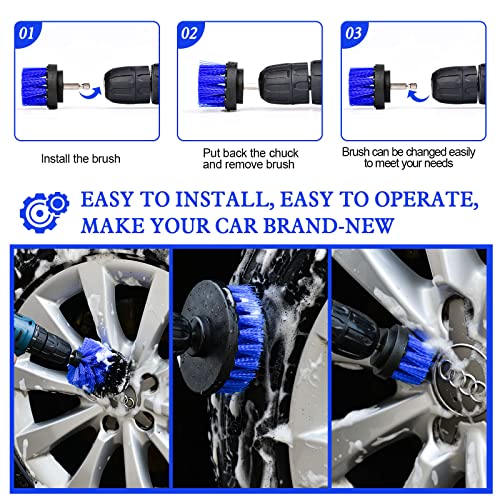 Outimi 27Pcs Car Detailing Brush Set, Car Detailing Kit, Car Detailing Drill Brush Set, Car Detailing Brushes, Auto Polishing Brush, Car Wash Kit With Cleaning Gel, Car Cleaning Tools Kit - Blue #TOP2