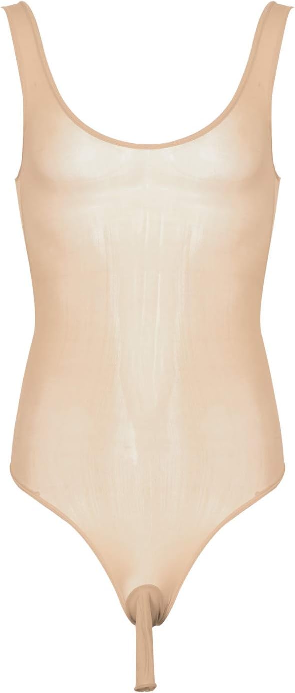KaermMens One Piece Sheer Mesh Bodysuit Sleeveless Sissy Pouch Thong Leotard Lingerie Nightwear
