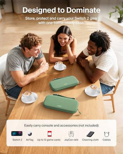 Image of Belkin Nintendo Switch 2 Case, Travel Bag w /AirTag Holder & Storage Pocket for Up to 12 Game Cards - Portable, Lightweight Carrying Case w /Hard Shell, Soft Interior, Switch 2 Accessories - Sage