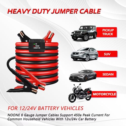 Image of NOONE Jumper Cables with Smart-6 Protector, Professional Booster Cables 6 Gauge 16Feet (6AWG x 16Ft) with Carry Bag Included