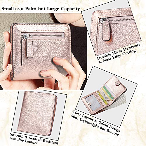 AINIMOER Small Leather Wallet for Women, Ladies Credit Card Holder RFID Blocking Women's Mini Bifold Pocket Purse, Champaign Gold - Thumbnail 4