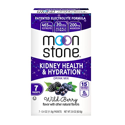 Moonstone Nutrition Kidney Health & Hydration Drink Mix â€“ Kidney Supplement, Kidney Cleanse & Kidney Support Powder | Electrolyte| Alkaline Detox Drink Mix for pH Balance (7 Pack) Wild Berry