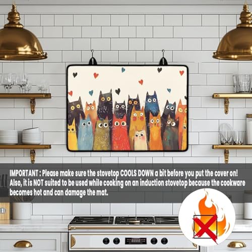 Image of Poceacles Stove Cover for Glass Top Stovestop, Induction Electric Stove Cover Protector Oil Resistant Heat Resistant Washer Dryer Top Mat, 29 inch x 21 inch, Cute Cat Heart-shaped Pattern Beige