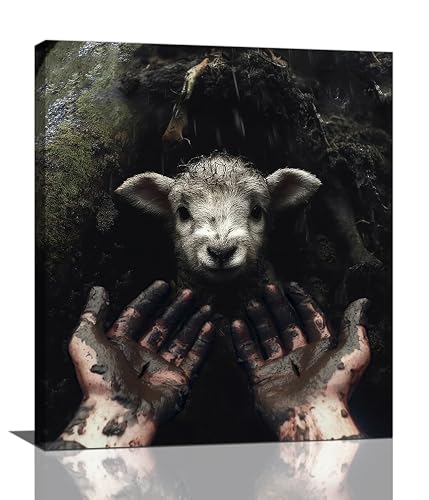Jesus Lamb Wall Art Christian Canvas Wall Decor Religious Bible Pictures Christ Paintings Prints Artwork Framed Decorations For Church Prayer Room Bathroom Bedroom Living Room Gifts 20" x 24"