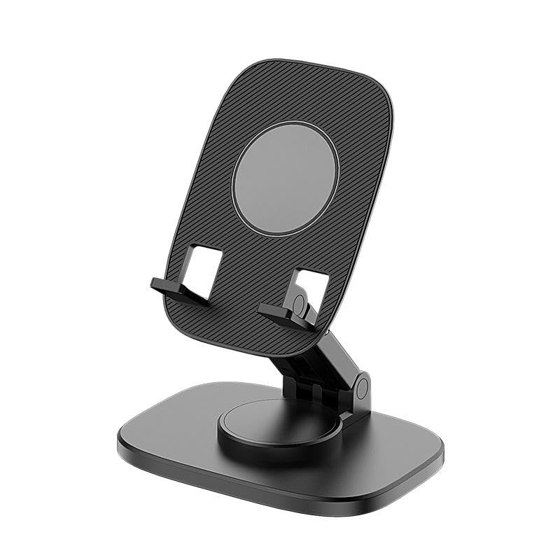 Image of WALLVIEW TECH 360 Aluminum Mobile Stand for Desk, Foldable Design with Stable Rotational Metallic Round Base, Multiple Height & Angle adjustments for Smartphones, Tablets & iPad (Black)