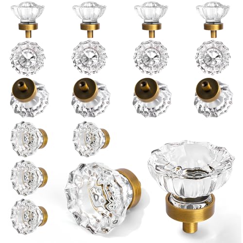 Image of 16 Pack Antique Brass Crystal Cabinet Knobs for Drawer,1.5 inch
