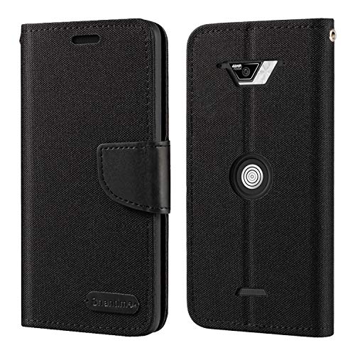 Étui Portefeuille en Tissu Oxford et Cuir PU Compatible avec Crosscall Core-X4, Coque Robuste avec Rabat Magnétique et Fentes Cartes (Noir)