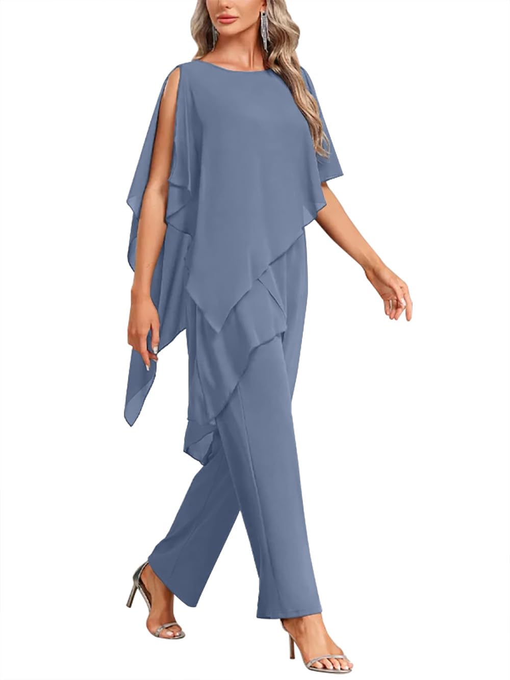 Two Pieces Mother of The Bride Pant Suits for Wedding Dressy Chiffon Wedding Guest Outfit GXY002